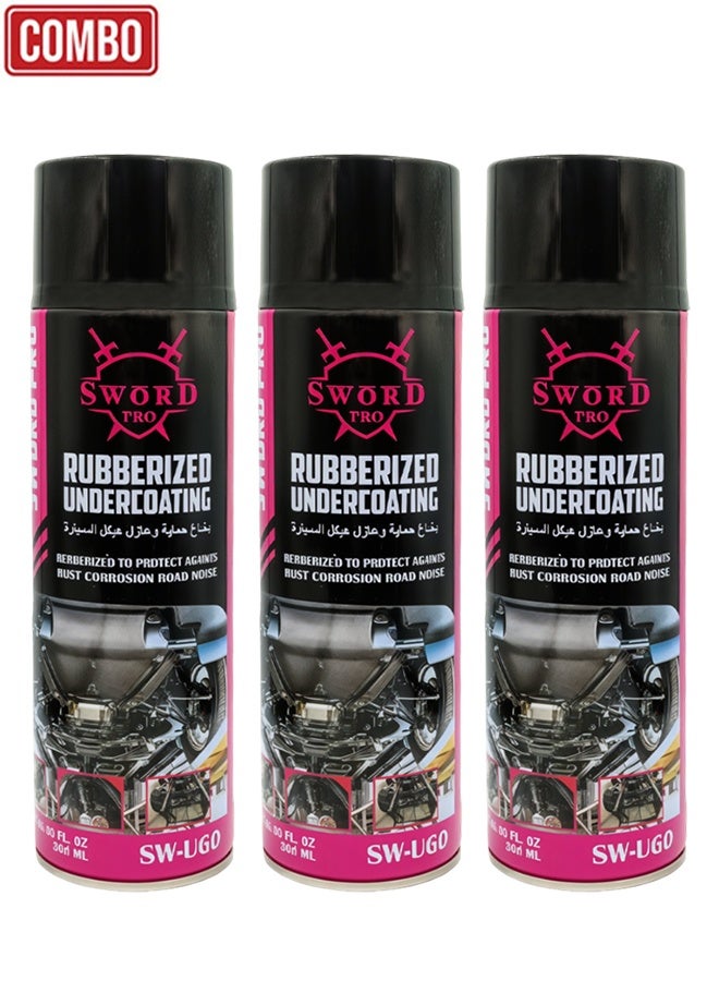 Sword Pro 3 PCS Rubberized Undercoating Spray 500ml Each Anti Rust Anti Corrosion Underbody Coating Waterproof Rubberized Sound Deadening Chassis Floor Wheel Arch Protection Spray For Car SUV Pickup Truck Long Term Use Professional Automotive Vehicle Under - Image 1